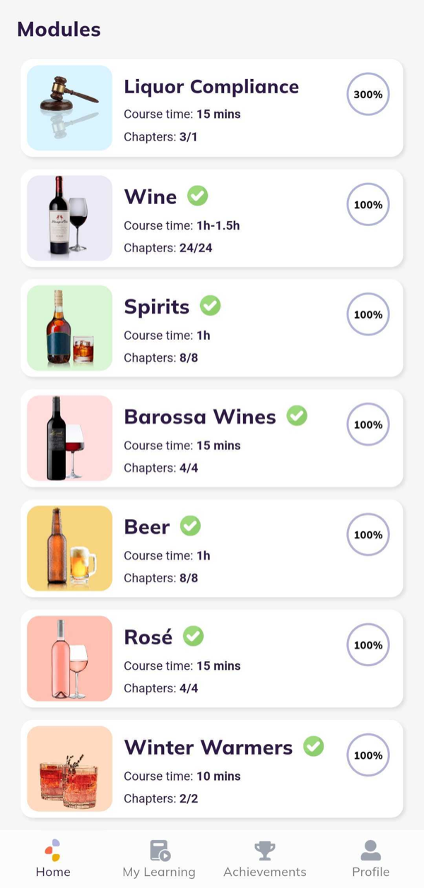 The Knowbie app home screen listing training modules